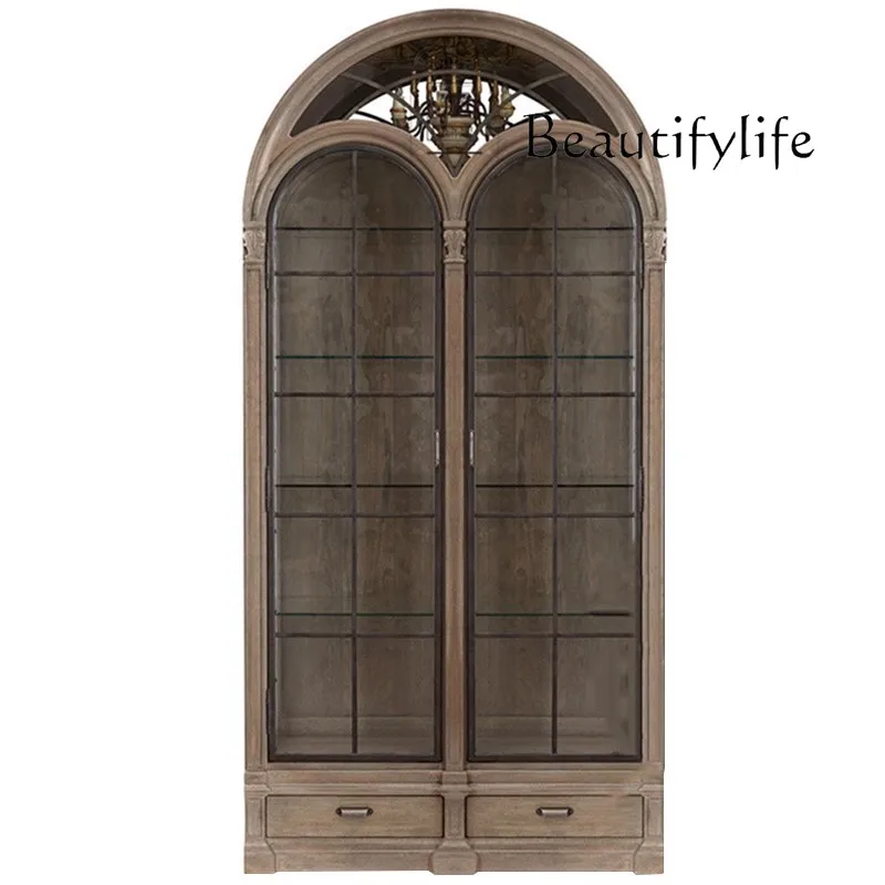 

American Building Renaissance Arch French Solid Wood Retro Distressed Sideboard Cabinet High-End
