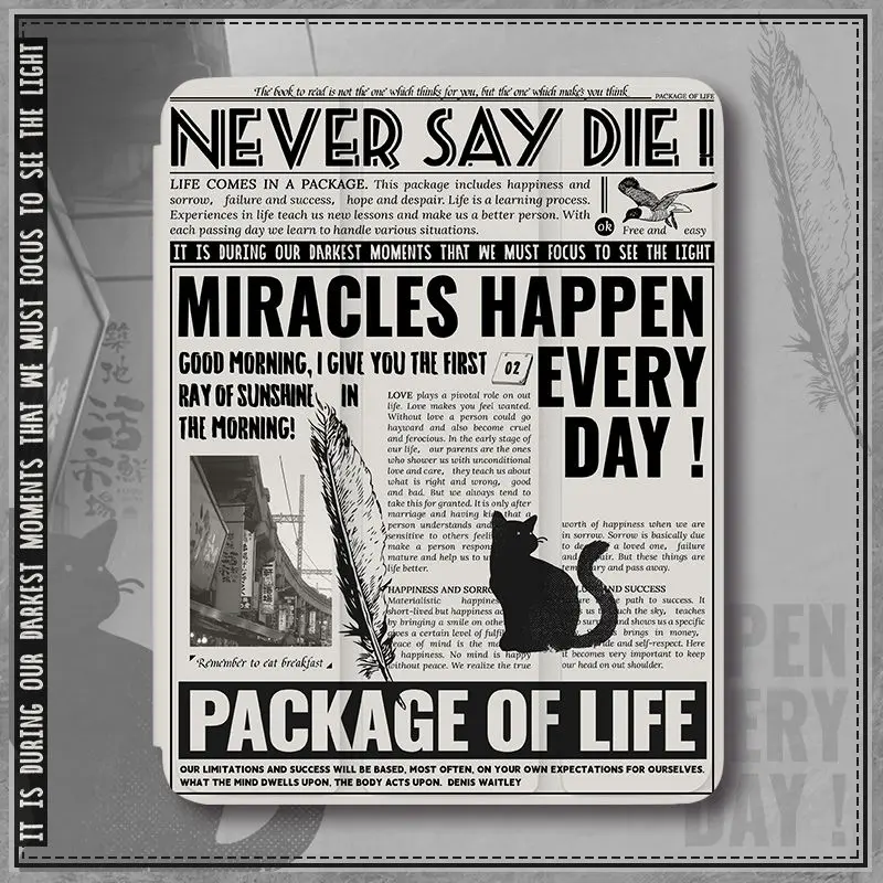 European Newspaper Design Tablet Case with Pencil Holder