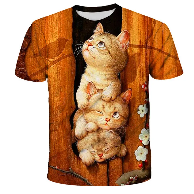 

Lovely Cute Cat T Shirt Children New Kawaii 2024 Funny Summer Cartoon 3D T-shirt For Boys Girls Kid Clothing Unisex Short Sleeve