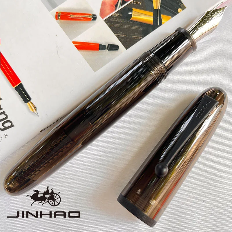 1 PCS JINHAO 9019 Screw off Cap Transparent Black Business Writing Calligraphy Pen with Big Converter 3