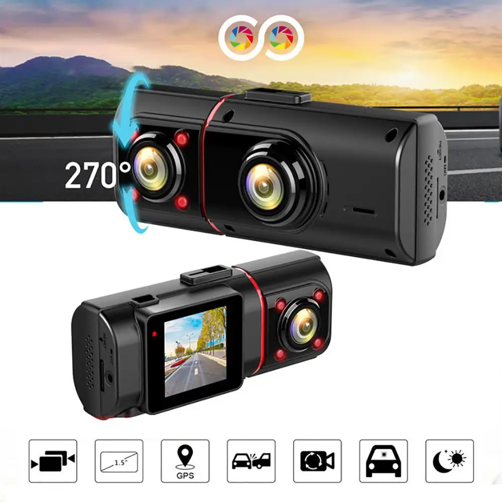Dual lens Camera Car Dash Cam DVR Full HD 1080P GPS Tracking Video