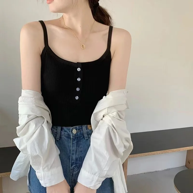 

Tank Top Women Undershirt Sexy White Black Crop Tops Female Korean Style Knitted Vest Femme Fashion Camisole Summer 2023 Clothes