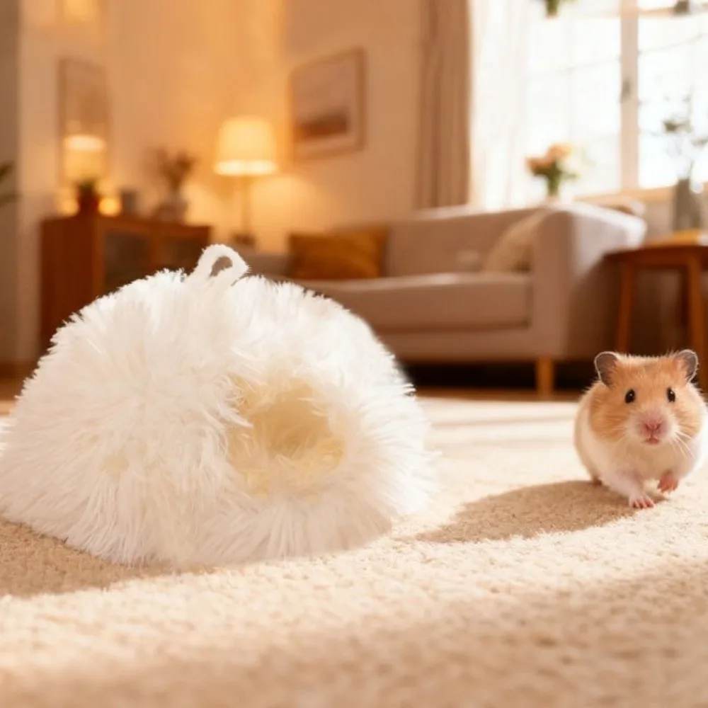 Cute Warm Hamster Plush Nest Comfortable Soft Rabbit Sleeping Nest Non-slip Windproof Mouse Bed House Pet Accessories