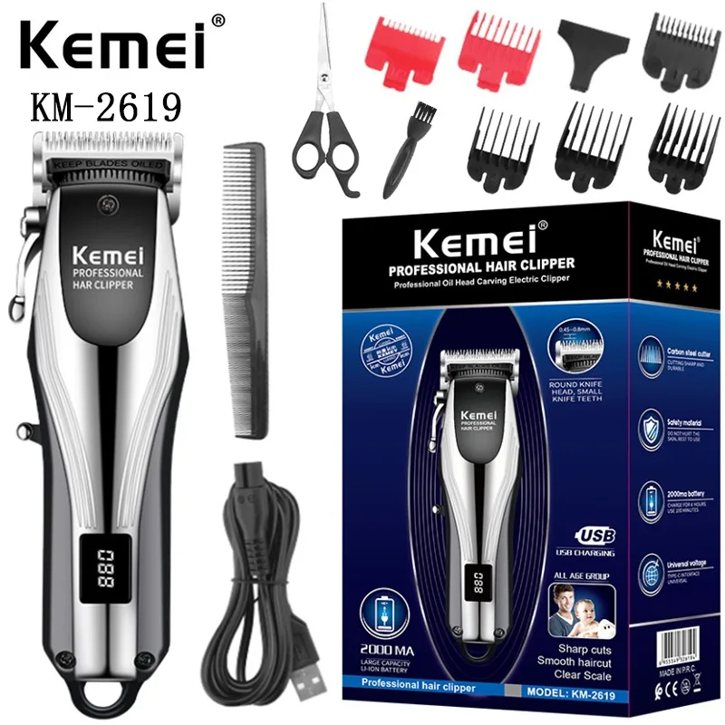

Kemei Km-2619 Hot Selling USB Rechargeable Rigid Body Professional Men Beard Trimmer Electric Hair Clipper