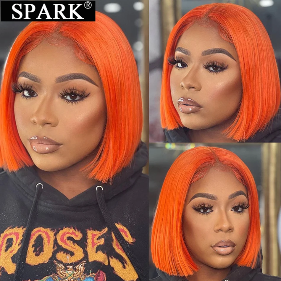 

Glueless Ginger Orange Bob Wig Short Straight Brizilian Human Hair #350 Color 4x4 Lace Closure Wig #1B Pre Plucked 180% Density