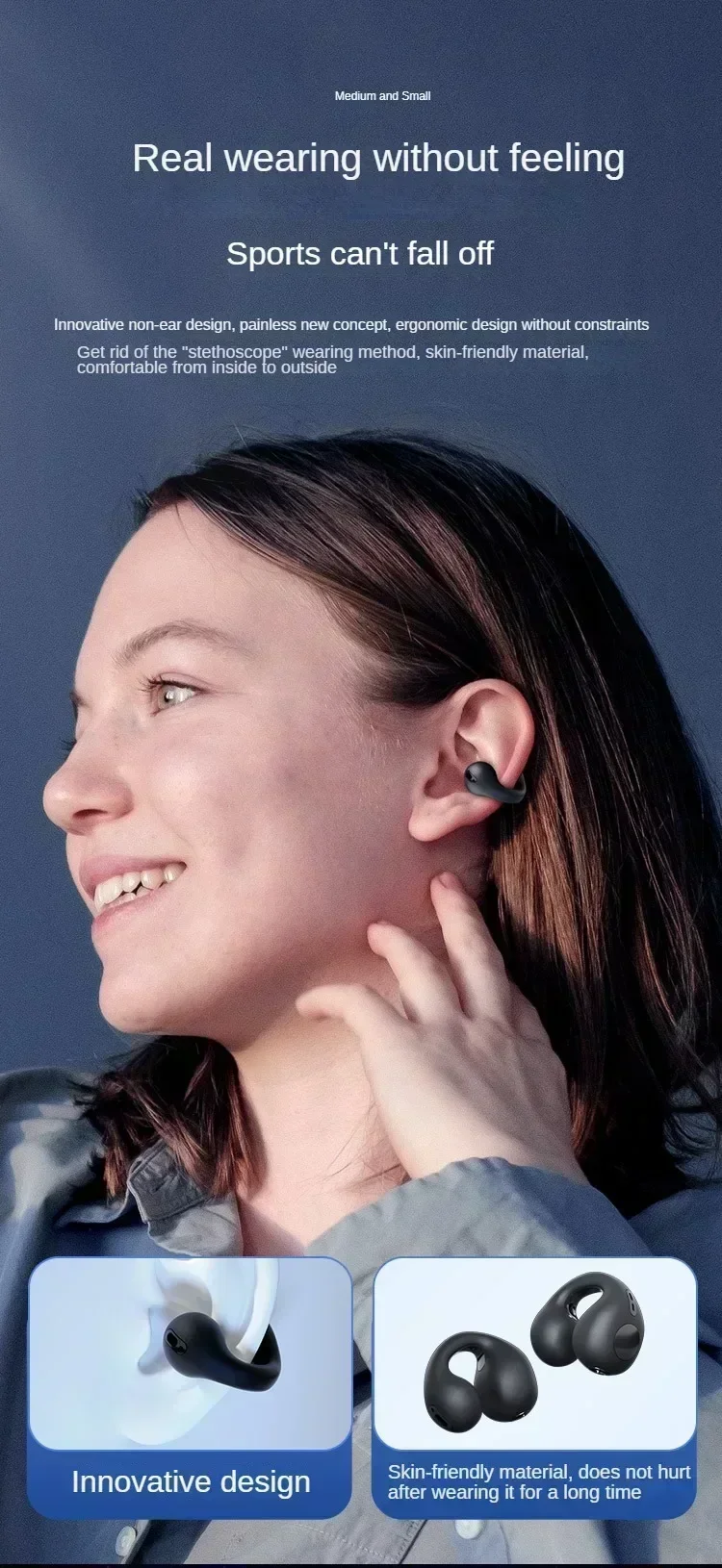 Description Picture 2 of itemNEW Bluetooth 5.3 Wireless Bone Conduction Headphones T75 Clip Ear Music Noise Canceling Headset HD Call Sports Gaming Earphone