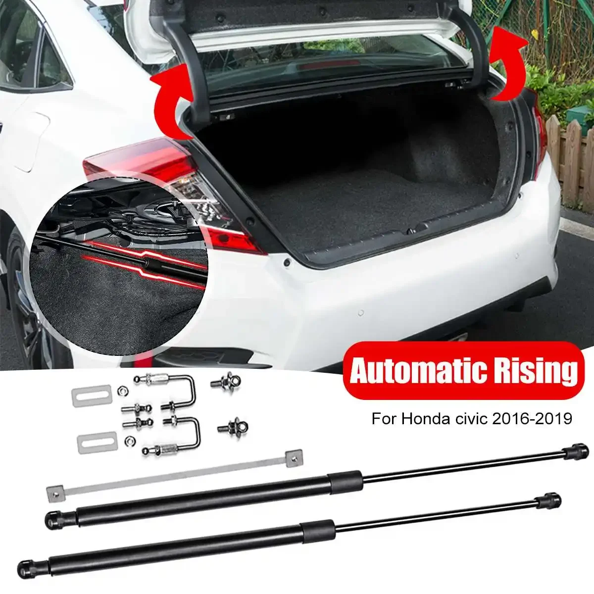 

2PCS Automatic Rising Car Rear Trunk Door Lifting Spring Gas Shock Hydraulic Rod Strut Bars For Honda Civic 2016-2020 Body Kit