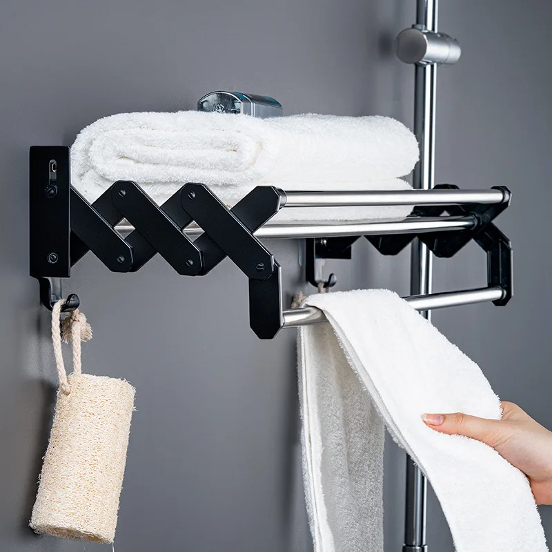 Bathroom Towel Bars Scalable Towel Storage Rack Multifunctional Hotel Bathroom Storage Rack Bath Holder Retractable Rod