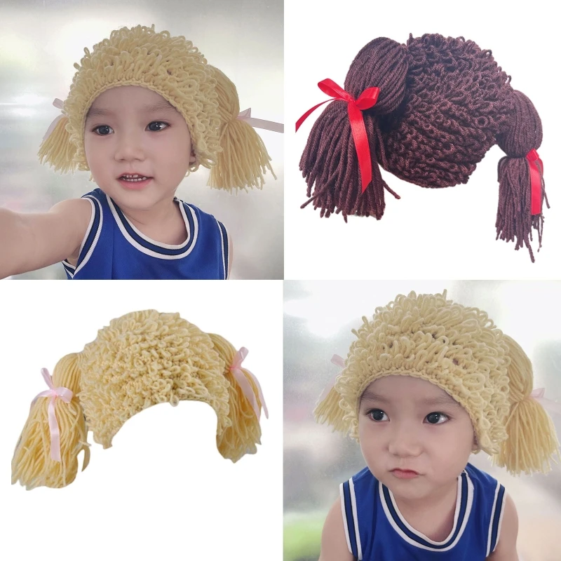 Kid Pigtail Crochet Braid Hat Kids Girl Hat Beanie Hair Pigtail