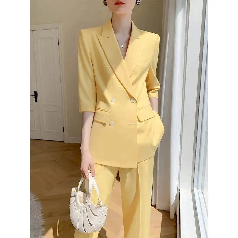 

Lnsozkdg Spring Autumn Work Two Piece Set Women Korean Office Lady Graceful Slim Blazers Pants Suit 2023 Jacket Trousers Outfits