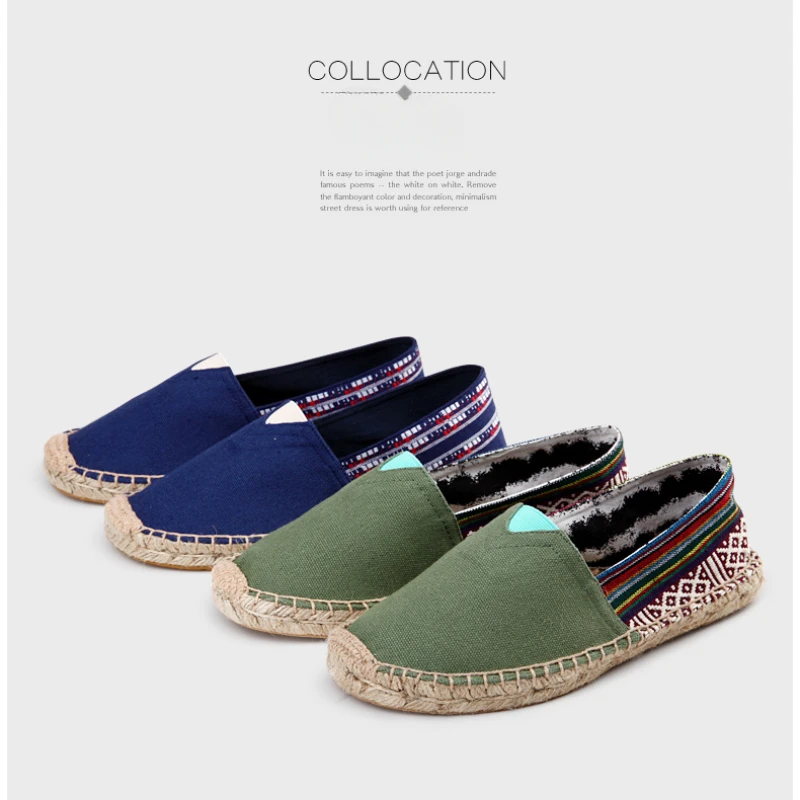 Summer New Hand-stitched Linen Sole Shoes Straw Woven Canvas Shoes Lovers A Slip-on Light Comfortable Lazy Shoes Unisex 5