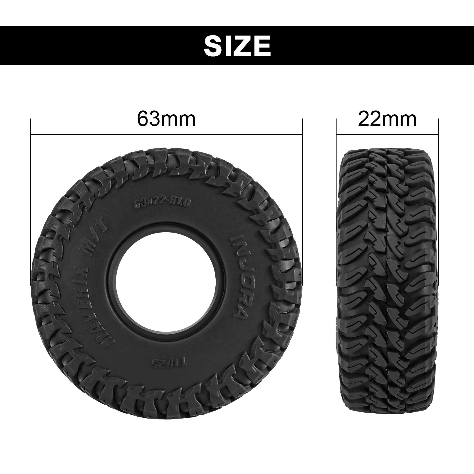 S17268eb2ea4b46dba67d49cded308ecfA 4PCS-T1025: 1/18 1/24 RC 크롤러용 INJORA 63*22mm 1.0인치 MAVERIX M/T 타이어