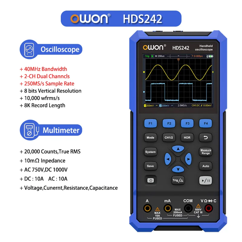 HDS242/HDS272/HDS2102/HDS2202 Multifunctional Handheld Digital Oscilloscope 100M