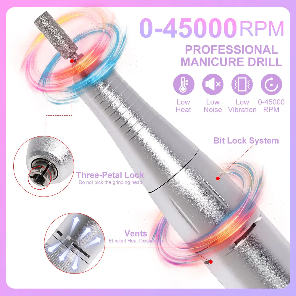 45000RPM Portable Rechargeable Nail Drill Machine Low Noise HDLCD Display Function Equipped With 6 Drill Bit Manicure Tools 4