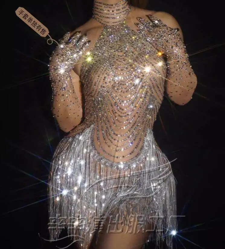 

Женский комбинезон с кисточками, эластичный комбинезон для выступлений на сцене