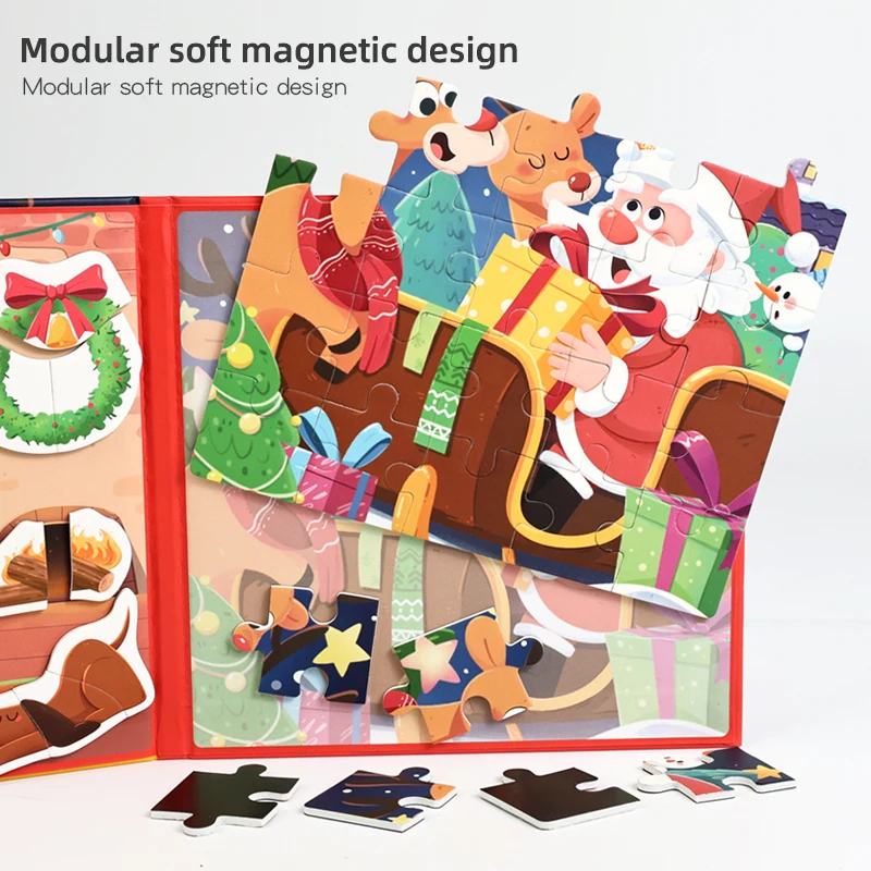 Christmas & Halloween 2-in-1 Magnetic Puzzle Fridge Stickers, Holiday Theme Gift, Early Education Intellectual Toy for Kids