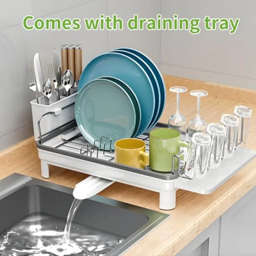 Stainless steel kitchenware storage rack large capacity kitchen countertop utensil drain with drain plate utensil rack and deta