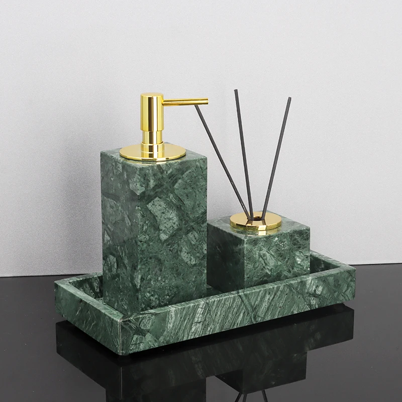 Soap dispenser tongue scraper toilet paper box Indian Green Natural Marble Bathroom Accessories Retro Soap Dispenser Soap Dish Toothbrush Holder Tissue Box Bathroom Set
