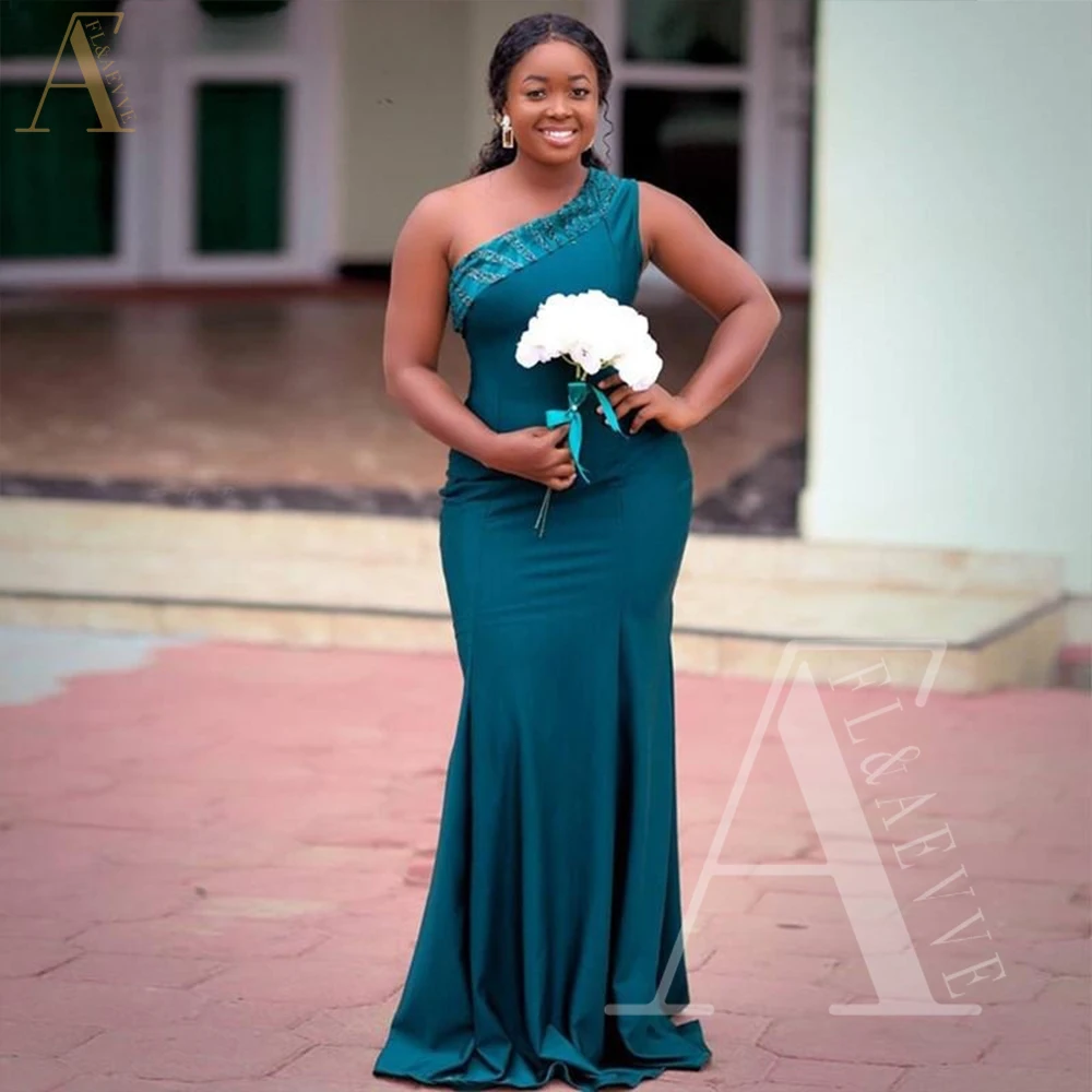 

Emerald Green Satin Guest Wedding Dresses for Bridesmaids One Shoulder Dress for Wedding Party Formal Mermaid Elegant Gowns Robe
