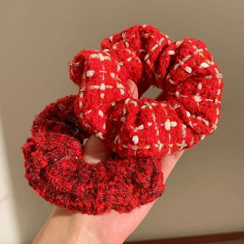Crimson Elastic Hair Scrunchies Set - Stylish Winter Fashion Accessory