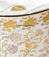 อ่างล้างหน้าแบบตั้งพื้นพร้อมขาตั้ง รุ่นใหม่ล่าสุด อ่างล้างหน้าทรงกลมสีทอง วัสดุเซรามิก 6