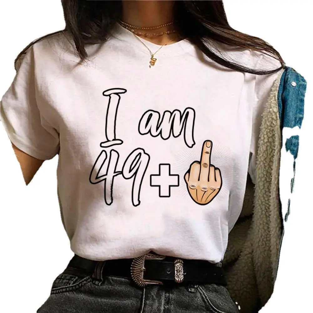 

Women's Short Sleeve Explosion 49.50 Numerically Printed Birthday Age Round Neck T-shirt Oversized T Shirt