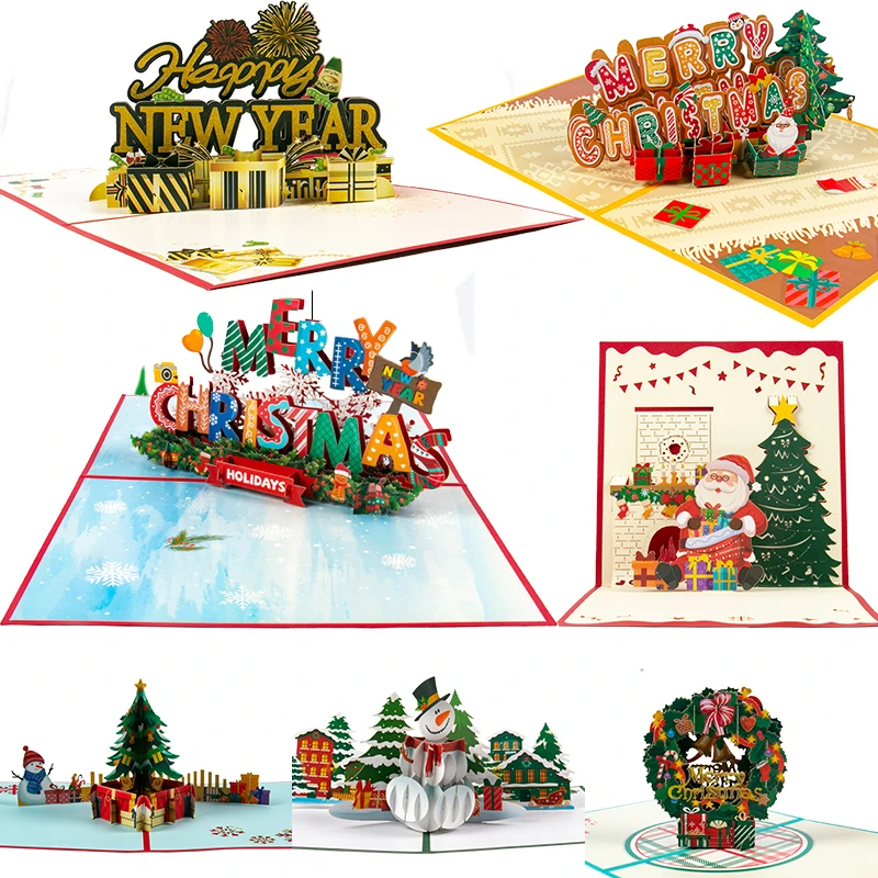 2023 ano novo presente feliz natal cartões 3d carta árvore papai noel pop  up cartões de natal decorações de natal cartões de felicitações convites| |  - AliExpress