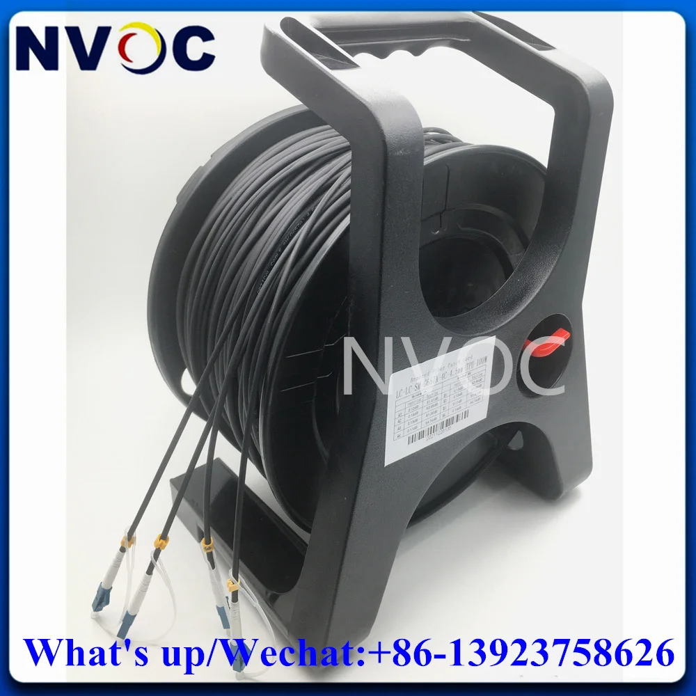 4C SM 100M 150M Portable Field Deployable Tactical Fiber Optic TPU/LSZH Cable Reels Winding Drum PCD235 with LC-LCUPC  Connector