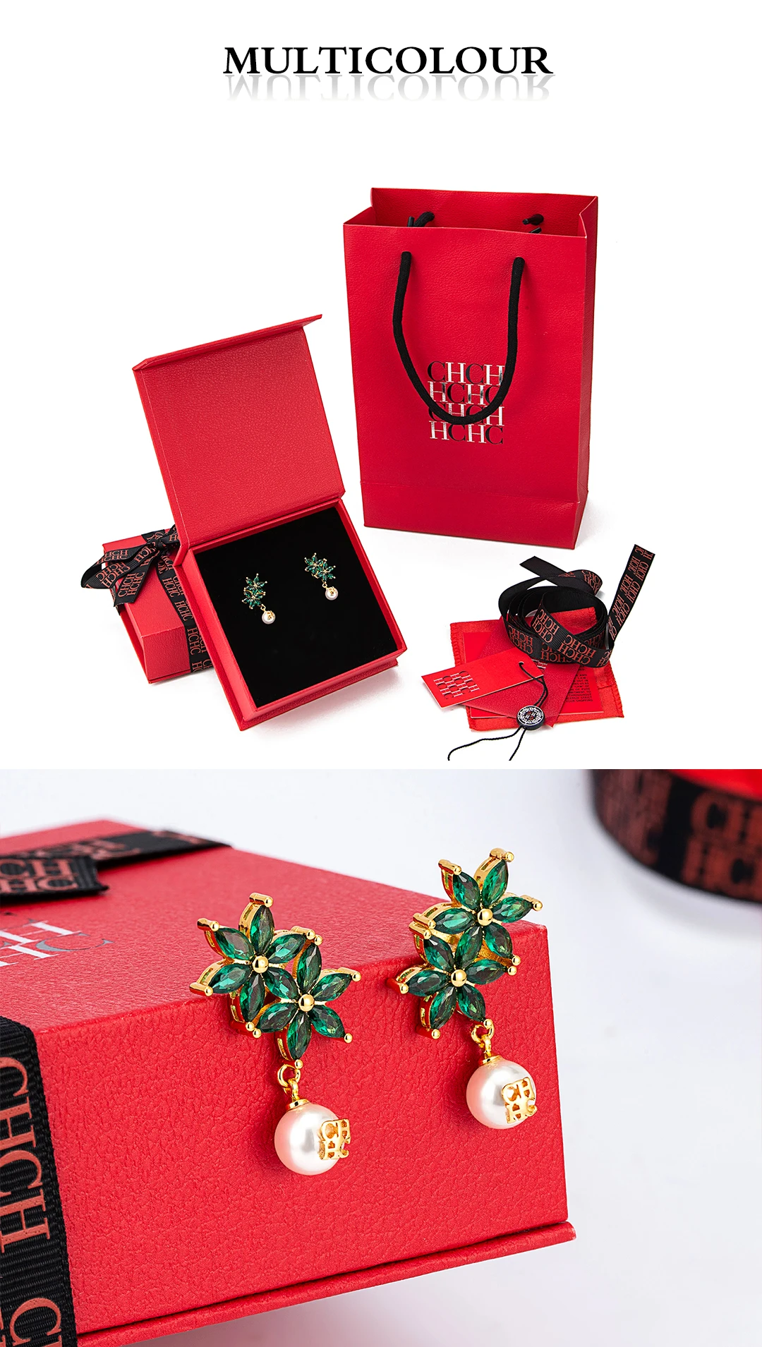 CH Blumen-Perlen Cosplay-Accessoires Kristallblütenblätter mit CH-Buchstaben-Logo Romantische Hängeohrringe für Frauen Horror-Kostüm-Requisiten – Detail 3