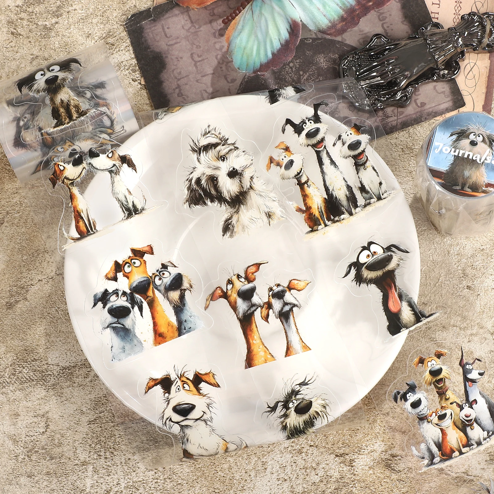 60mm*200cm 빈티지 퀴릭한 개 풍경 PET 테이프 창의적인 DIY 저널 재료 콜라주 스크랩북킹 문구류
