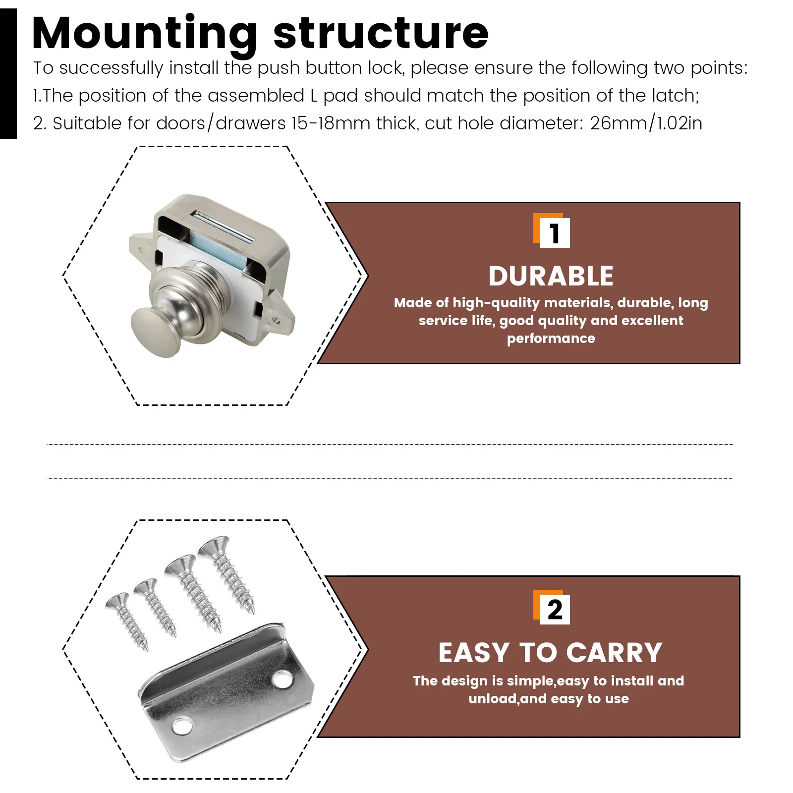 Zinc Alloy Push Button Latch for RV Caravan Boat Cabinet Doors
