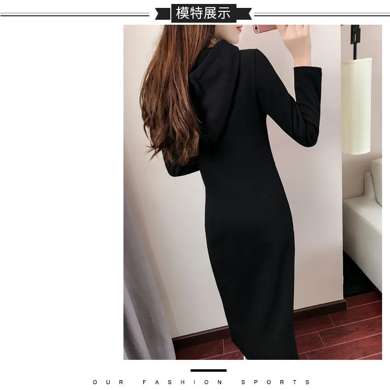 Felpa con cappuccio di media lunghezza Abito pullover slim fit a maniche lunghe autunno inverno da donna 5