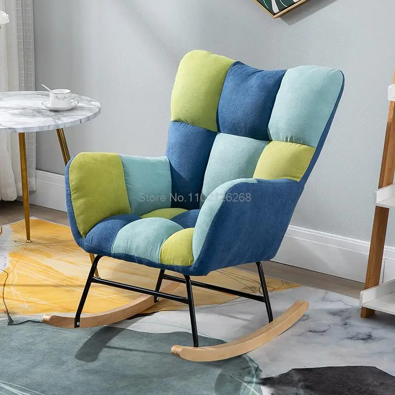 Rocking Chair Footstool Queen King Chaise Relax Lounge Recliner Garden Vanity Game Egg Chairs Velvet/Cotton Linen 2 Materials