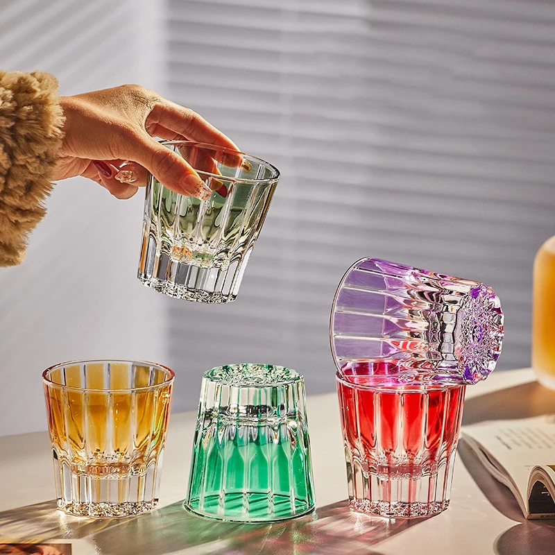 Old-Fashioned Cut Glass Whiskey Glass Tumbler Water Cup Suitable for Cocktail Whisky Drink Red Wine Vodka glass water cup double wall glass cup