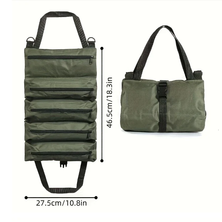 Werkzeugtasche mit mehreren Taschen zum Aufrollen, Werkzeug-Aufbewahrungstasche aus Oxford-Stoff für Werkzeuge von Elektrikern, Schreibern und Klempnern – Detail 1