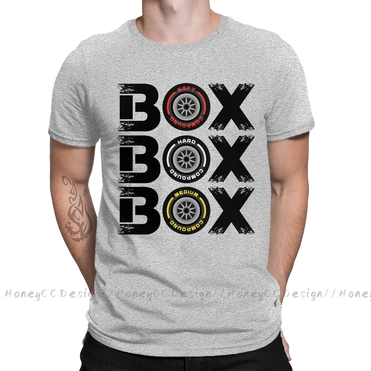 High-Quality Men's Black Formula 1 Pure Cotton T-Shirt - Box Box Box Tyre Compound Design