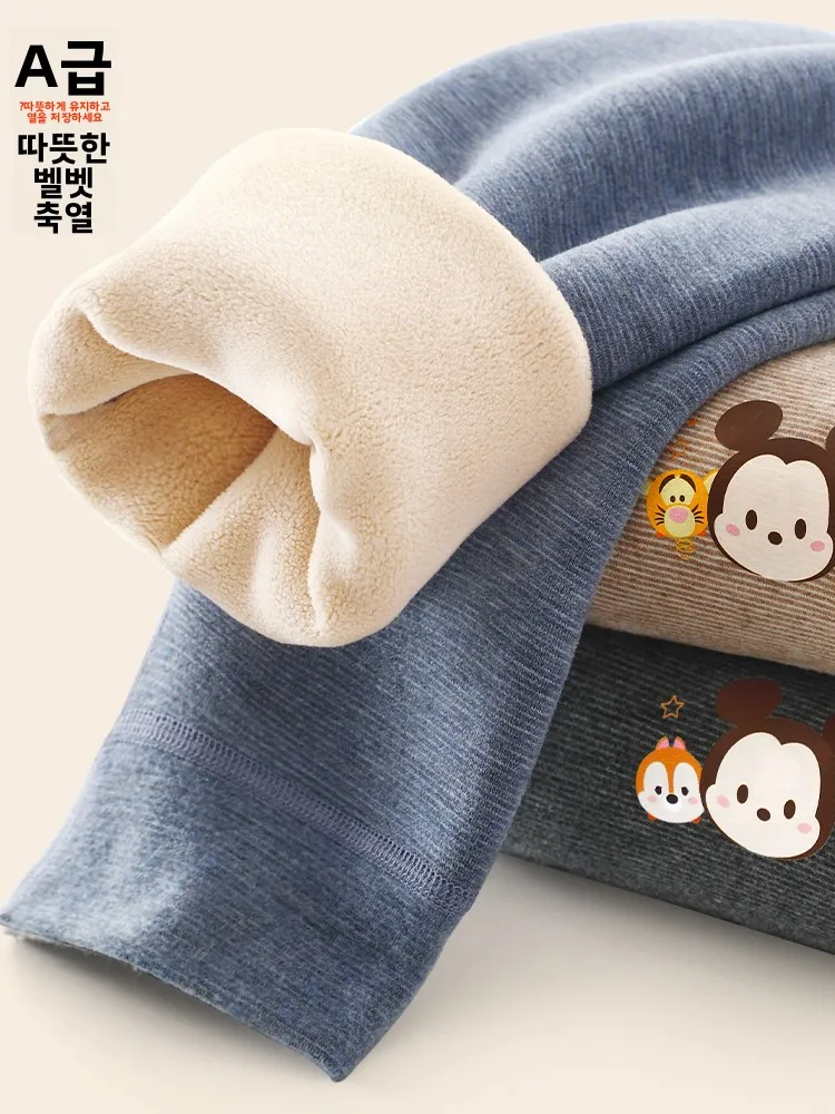 디즈니 보이즈 열 플리스 안감 통합형 두꺼운 겨울 면바지  남아 이너웨어 어린이용 따뜻한 바지