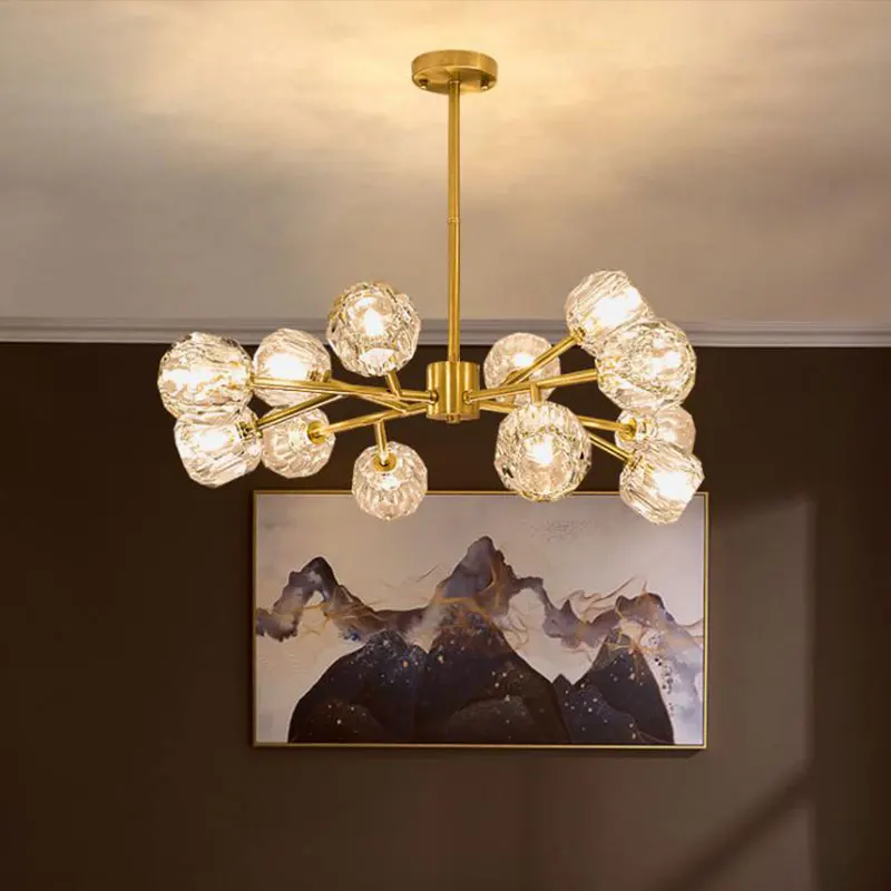 

Modern luxury crystal Copper Living Room chandelier Pendant Light Copper Lustre Indoor Decor Ceiling Hanging lamp