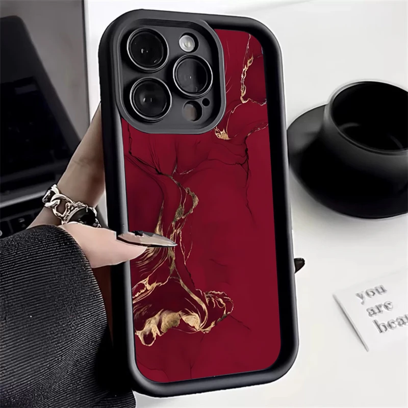 Elegant Wine Red Textured Marble Silicone Phone Case - Shockproof Soft Cover