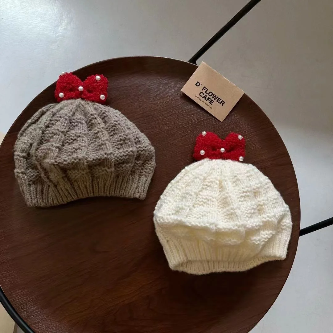 KEBEIYA Kids' beret Girls' woolen baby pumpkin hat Cute mushroom red painter hat casual everything goes with it