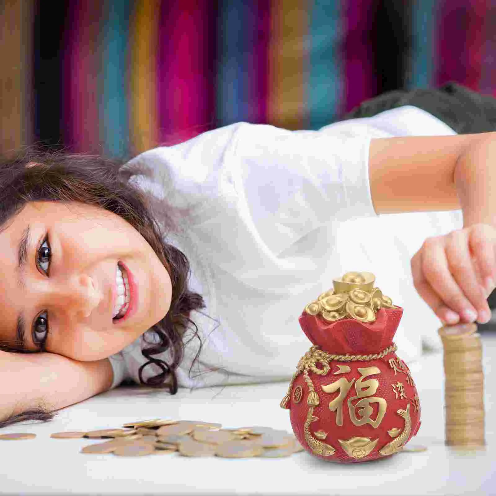 

Piggy Bank Feng Shui Money Bag Shaped Coin Bank Resin Golden Ingot Yuan Bao Money Bank Saving Coins Box Chinese Lucky