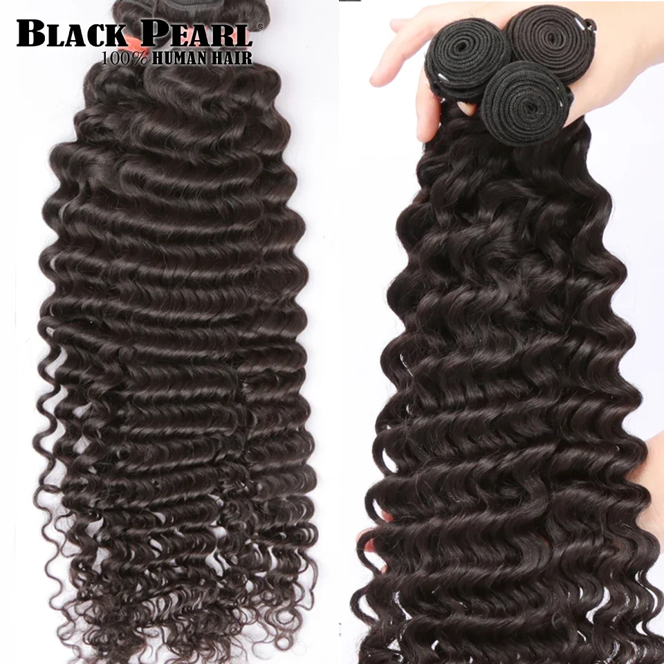 Black Pearl 30 32 34 inch Deep Wave Bundles Brazilian Hair Bundles Human Hair Extensions 1/3/4 pcs Deep Curly Remy Weave