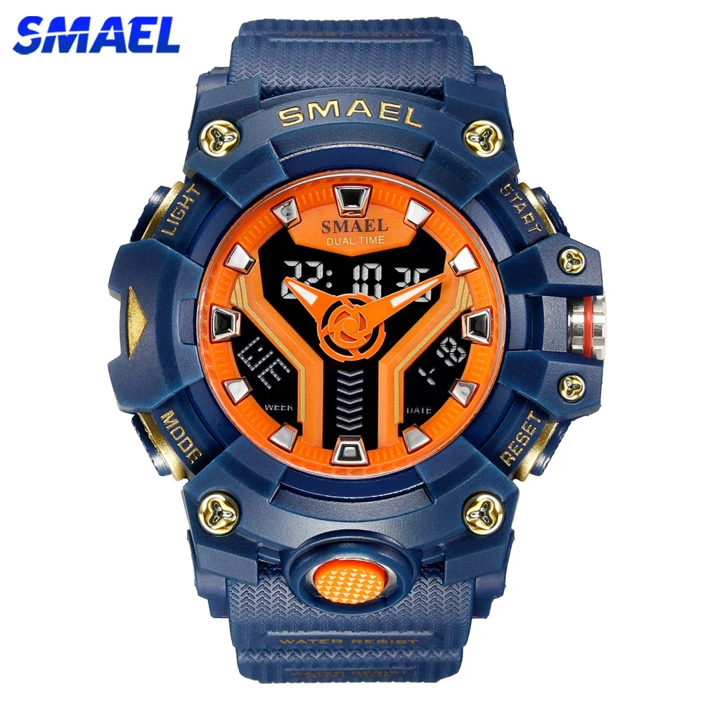

SMAEL Dual Display Sport Watch for Men Waterproof Luxury Blue Back Light LED Clock Men's Quartz Digital Military Wristwatch Male