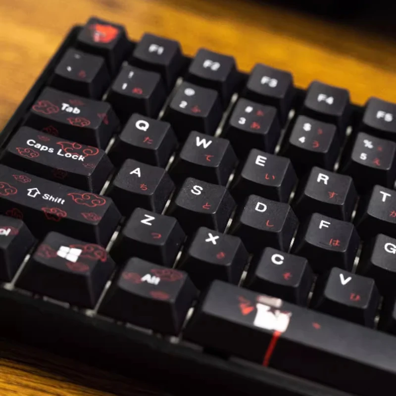 Japonês Anime Cartoon Keycaps Pbt Dye Sublimation Uchiha Itachi Key Caps Perfil de Cereja à Prova de Luz Preto Vermelho Conjunto - Imagem 2