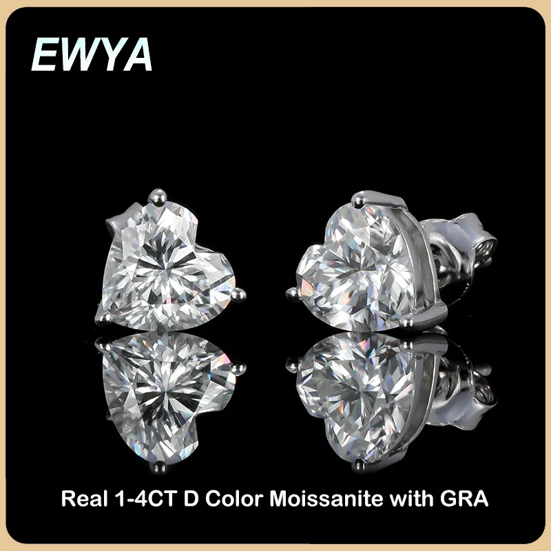 1-4CT D Color VVS1 Heart Cut Moissanite Earrings for Women 925 Silver