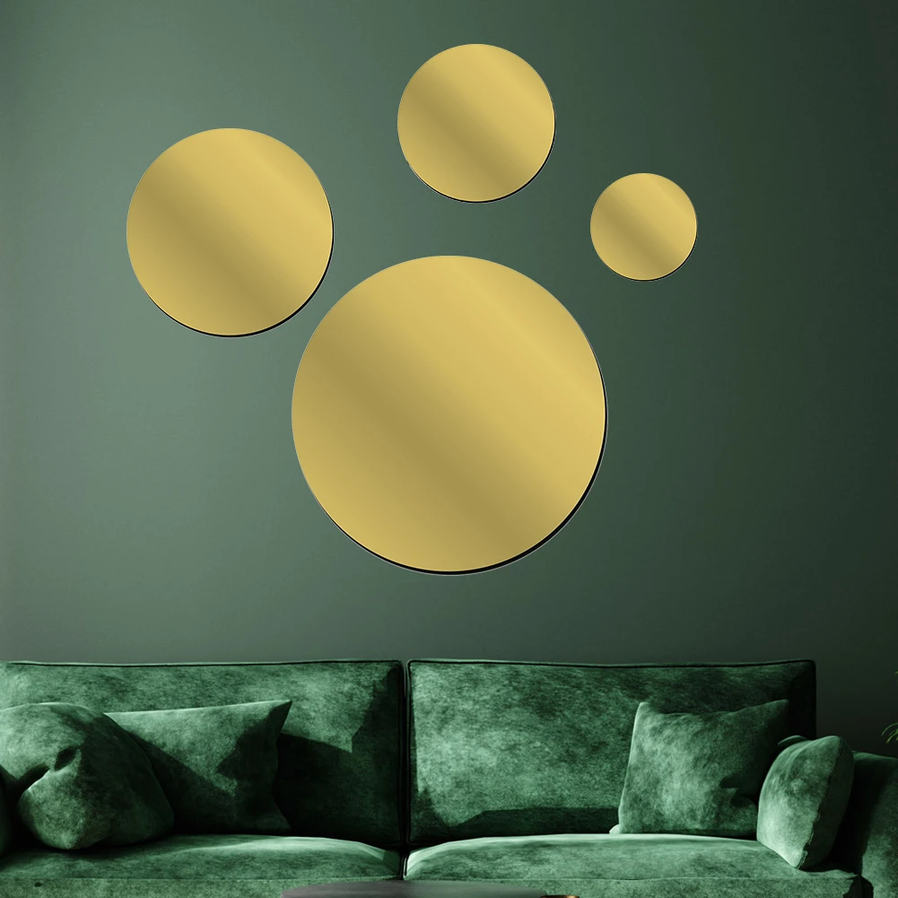 10-30cm Acrylic Mirror Stickers Thickening Round Mini Mirror Wall Sticker Decorative Self-adhesive Gold Silver DIY MakeUp