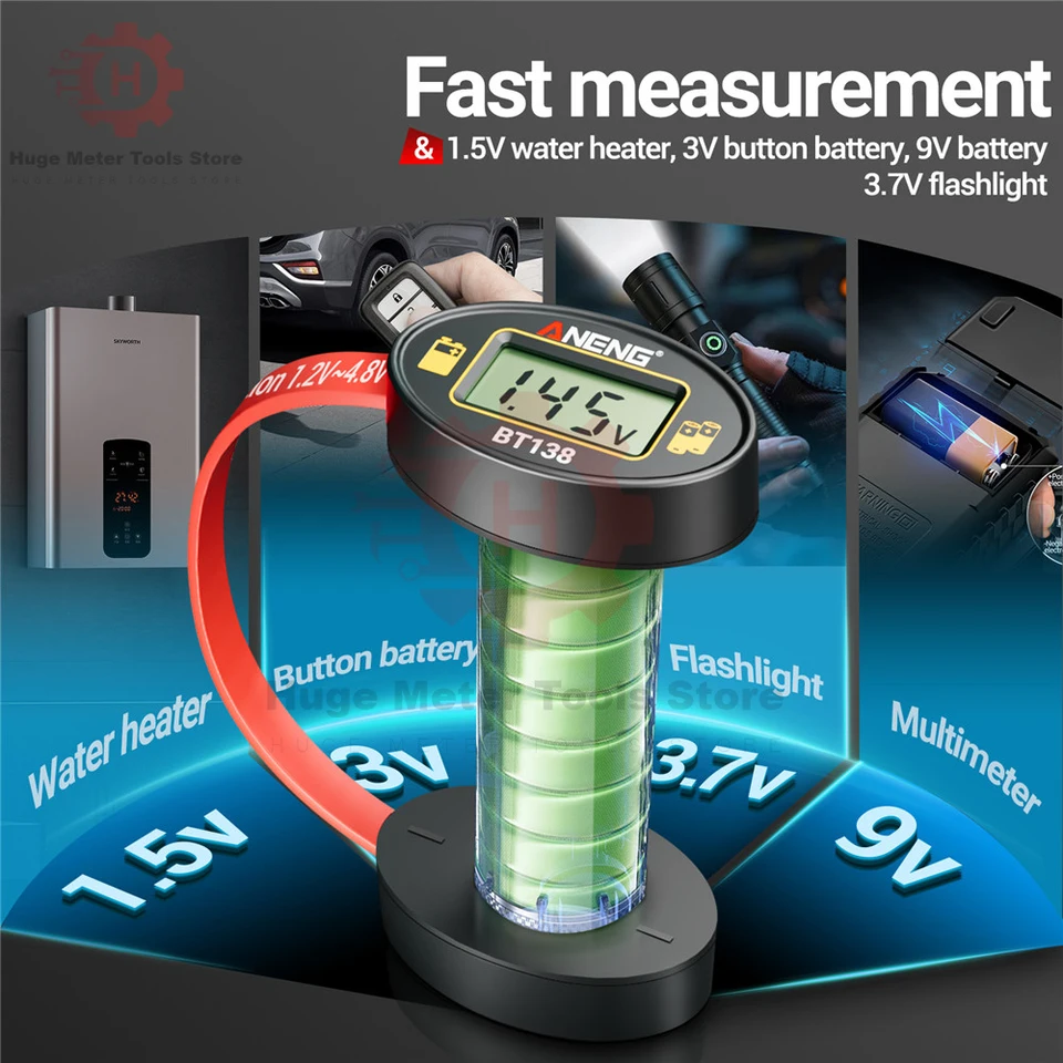 Tester Digitale Per Batterie BT138 Con Display LCD – Portatile, Magnetico, Compatibile Con AA, AAA, C, D, 9V E Litio 16340/14500/10440