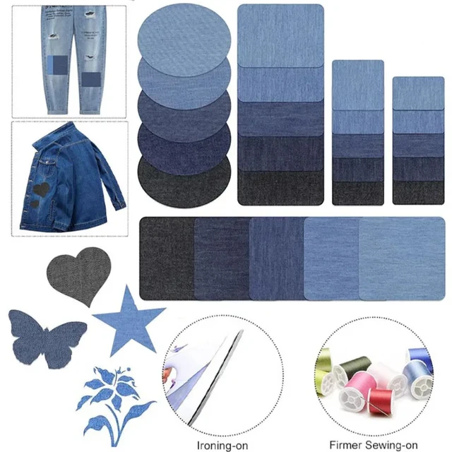 20Pcs Iron-on Patches Jean Patches Denim Fabric Patches No-Sew Mending  Cloth Knee Pant Patches 4 Sizes for Kids Women Men & Clothing 