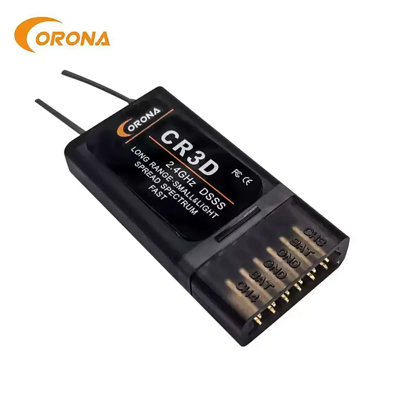 Détail du récepteur CR3D avec antenne et connecteurs pour module émetteur-récepteur radio Corona CT3F 2.4GHz DSSS 3 canaux et récepteur CR3D pour Futaba 3PM 3PK Hitec