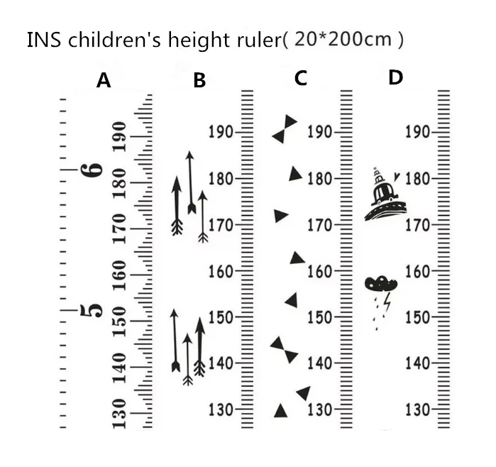 20*200cm Height Measure Wall Hanging Baby Child Kids Growth Chart Height Measure Ruler Wall Sticker for Room Home Bedroom Decor